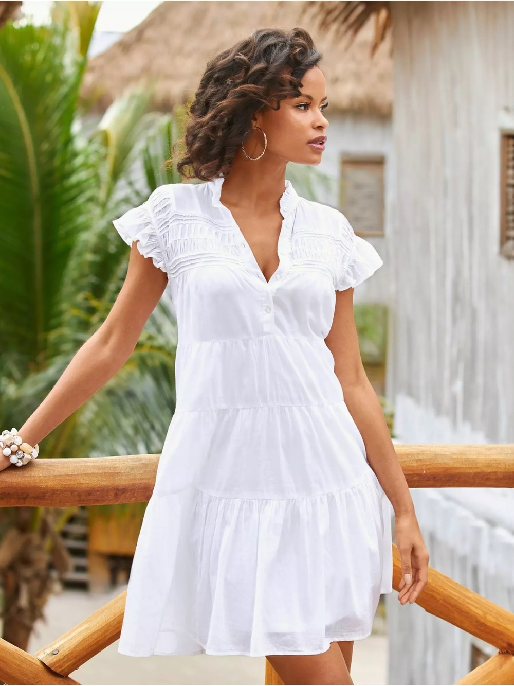 Boston Proper White Tiered Ruffle Swim Coverup Dress